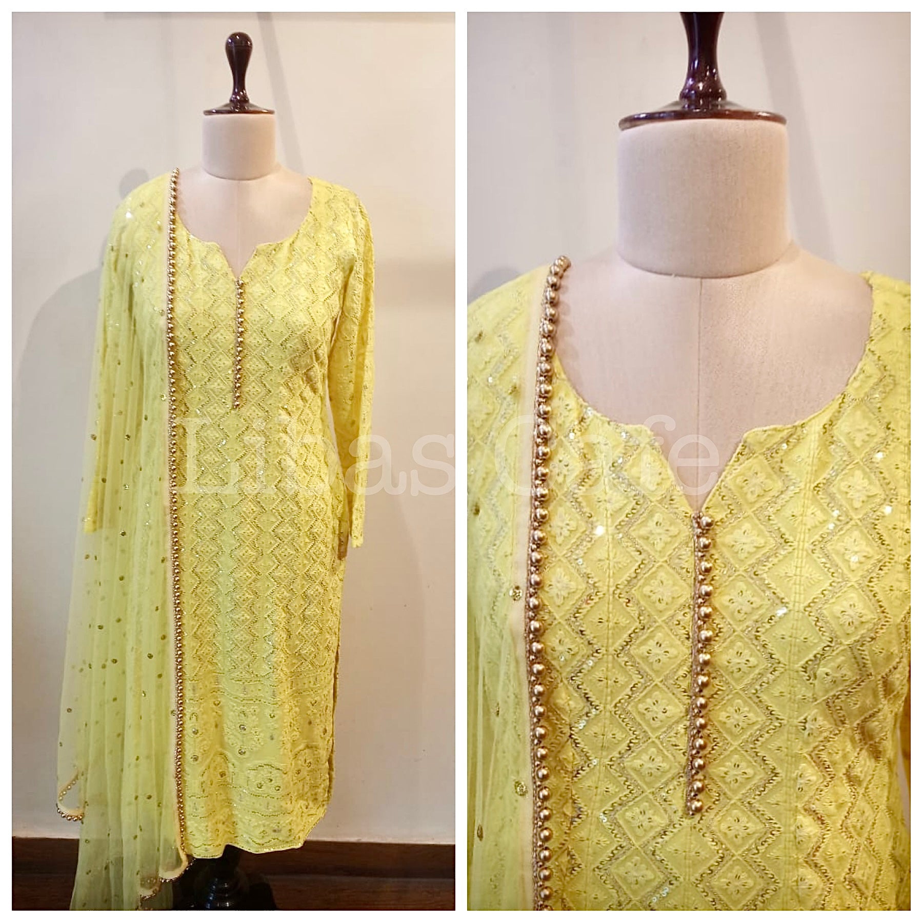 Lemon Yellow Lakhnavi Straight Suit